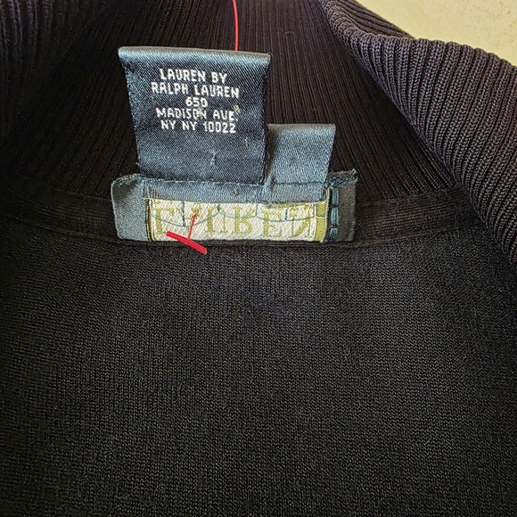 Vtg Lauren Ralph Lauren Black Crushed Velour Track Jacket - Two-Way Zip - Size L - Picture 8 of 12